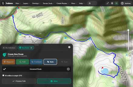 Route creation tools in Trailamo