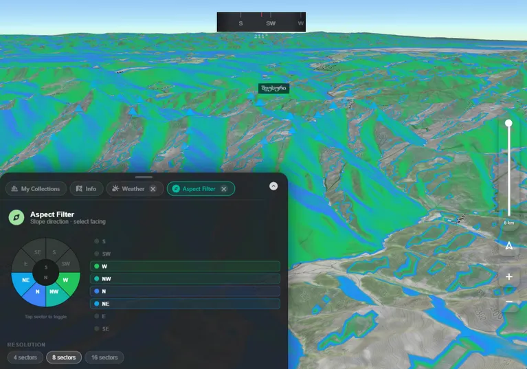 Aspect map showing slope orientation