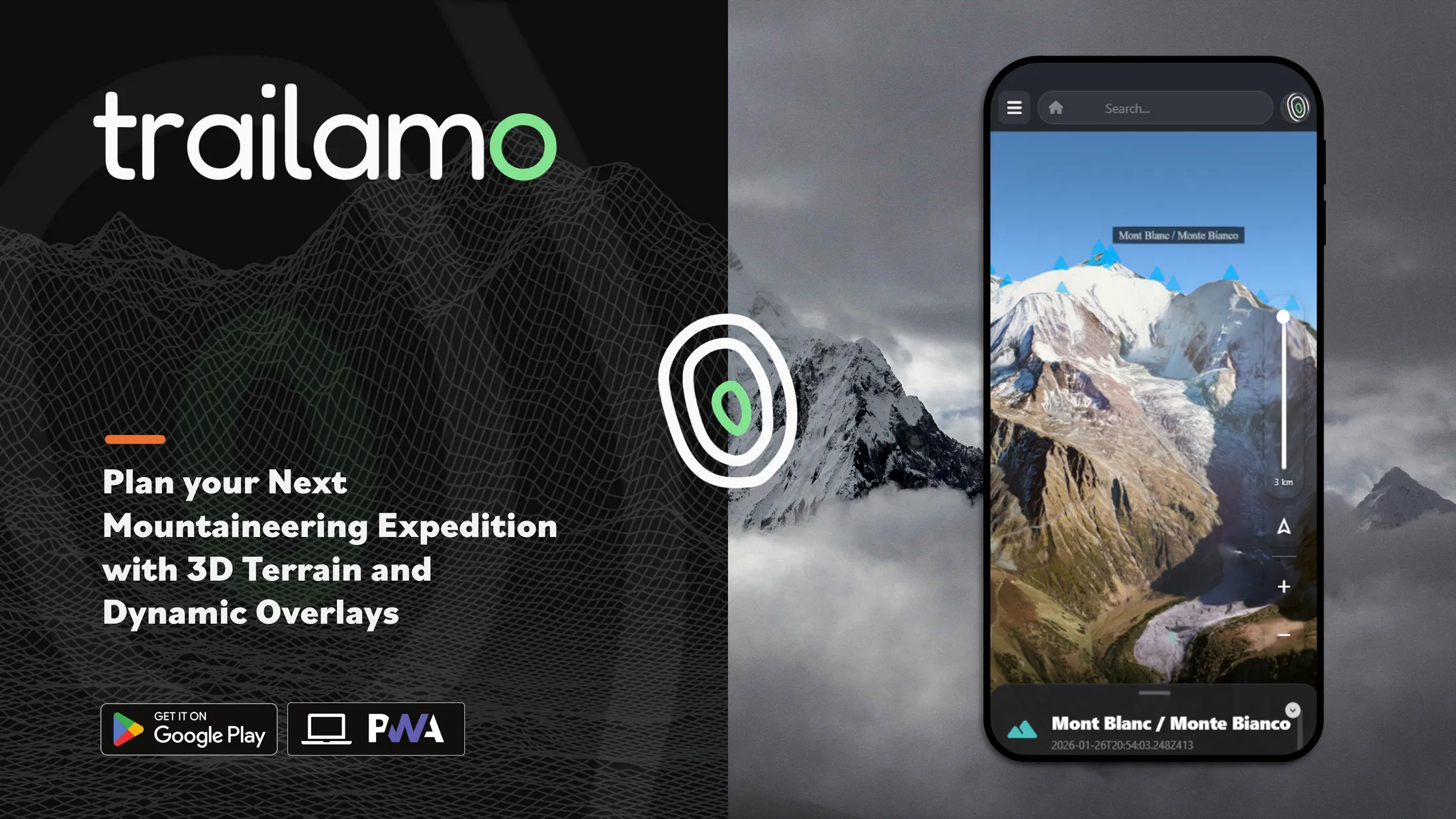 Trailamo mountain planning app on mobile device