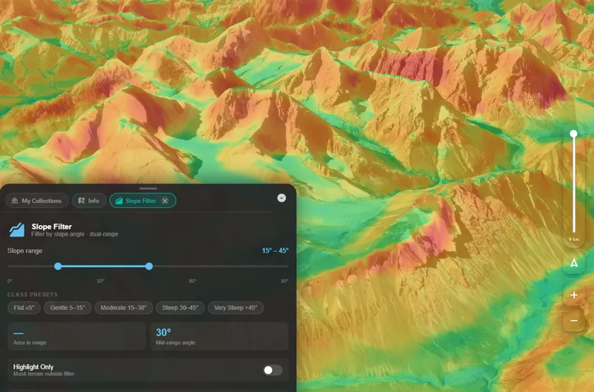 Slope analysis map overlay